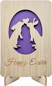 Wooden Easter Bunny Card with Stand,Happy Easter Cards with Envelopes for Kids, - Picture 1 of 7