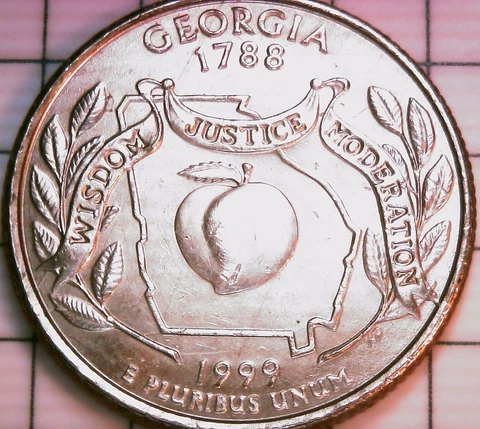 1999 P Georgia State Quarter ERROR Die Chip-Filled Letters (on the word wisdom) Cover