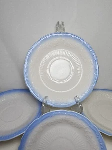 Set of 4 Vtg Fire King ANCHOR HOCKING Vitrock Saucers ALICE Blue White Floral 6" - Picture 1 of 3