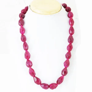 550.00 Cts Earth Mined Red Ruby Pear Cut Beads Single Strand Necklace NK 11E35 - Picture 1 of 2