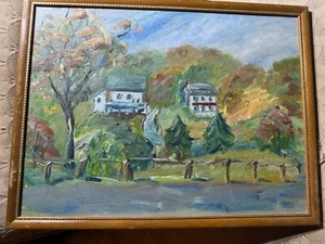 Vintage "Landscape With Homes Scene" Oil On Board - Signed And Framed - Picture 1 of 16