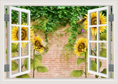 7X5FT Window Sunflower Bee Vinyl Studio Backdrop Background Photography Props - Image 1 of 4