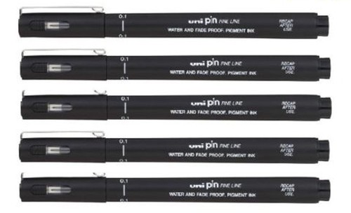 5 x UNI PIN DRAWING PEN FINELINER ULTRA FINE LINE MARKER - BLACK 0.5 ...