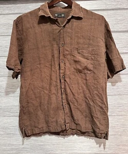 Donald J Trump shirt Men's large brown Linen short sleeve button up casual - Picture 1 of 5