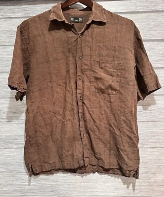 Donald J Trump shirt Men's large brown  Linen short sleeve button up casual - Image 1 of 4