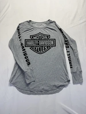 Camisa Harley Davidson manga longa cinza logotipo XL bainha redonda com nervuras casual - Imagem 1 de 4