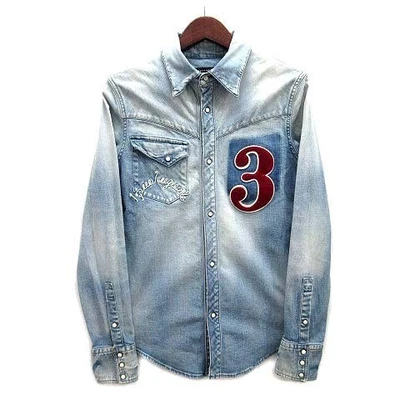 1PIU1UGUALE3 Western Denim Camicia Uomo S Blu Elasticizzata Applique Manica... - Immagine 1 di 4