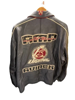 Chaqueta de Cuero Universitaria Avirex Negra XXL AMP Plateada Patinadores Hockey Defensores Años 90 Foto 1 de 4