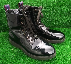 Womens Tommy Hilfiger Patent Black Boots UK 4 EU 37 Lace Up With Side Zip - Picture 1 of 13