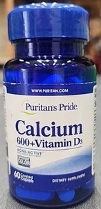 Puritan's Pride Calcium 600 mg + Vitamin D 3 - 60 Caplets - Picture 1 of 5