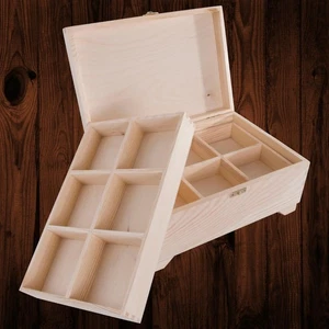 Caja de baratijas de madera 30 x 20 x 15 cm|2 bandeja dividida 6 compartimentos - Imagen 1 de 12