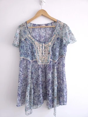 Marks & Spencer Indigo Collection Women Blue Sheer Short Sleeve Sequin Top Sz 16 - Image 1 of 4