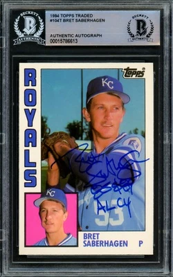 SALE! Bret Saberhagen Auto 1984 Topps Traded RC 104T Royals 85, 89 AL CY Beckett - Image 1 of 2