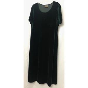 Vintage Blue Green Velvet Long Maxi Dress Gown Short Sleeve No Size tag See Pho - Picture 1 of 8