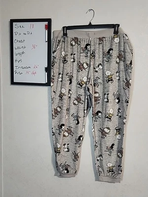 Peanuts Gang Womens Lounge Pants Gray sz 1X Relaxed Pockets Snoopy Linus Lucy - Image 1 of 4