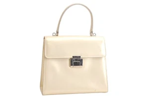 Auténtico GUCCI Vintage 2 Vías Bolso de Mano de Hombro Cartera Cuero Blanco Chatarra 4095N - Imagen 1 de 10