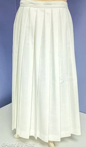 Vintage 80's White Linen Poly/Viscose Accordion Pleat Summer Skirt Sz 12 - Picture 1 of 6