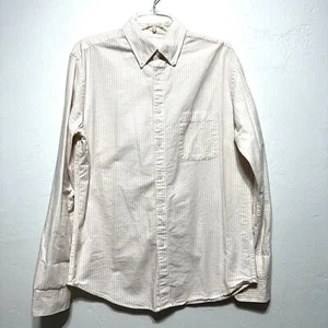 Merona Button Up Shirt Men sz Medium Long Sleeve Top Pink & White Stripe Casual - Picture 1 of 7