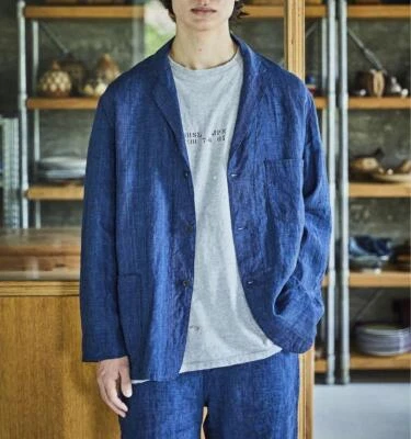 orSlow Linen Tailored Jacket Size 4 Navy Blue Unused With Tags Japan Made - Image 1 of 4