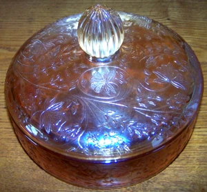 Gorgeous Iridescent Gold Floragold Jeanette Glass Lidded Candy Dish - Picture 1 of 4