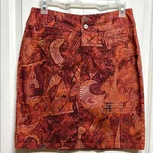 Chico’s Multi Color Retro Print Cotton Stretch Pocket Pencil Skirt Size 1 / M - Picture 1 of 5