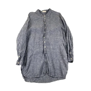 CP Shades blau Chambray Langarm geknöpftes Hemdkleid Damen Medium Leinen USA - Bild 1 von 11
