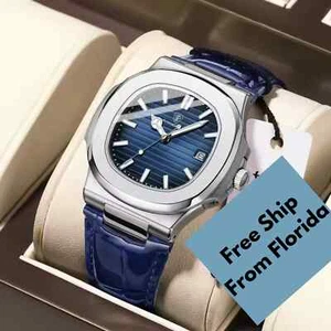 Luxury Men’s Waterproof Leather Military Watch Analog Quartz Ships from Florida - Picture 1 of 8