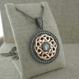 Sterling Silver Ruthenium & 10K Rose Gold Celtic Pendant CZs by Keith Jack Boxed - Picture 1 of 11