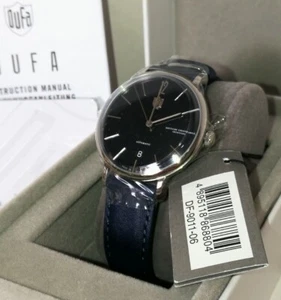 DuFa Watch Men's Automatic DF-9011-06 Breuer 38mm 3 ATM Blue Dial Leather Strap - Picture 1 of 9