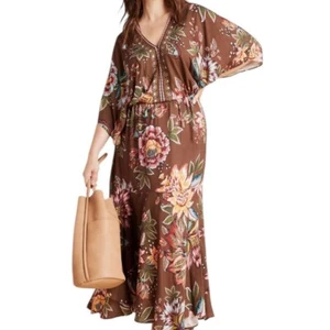 Farm Rio Valentina Dress Brown Motif Size 3X - Picture 1 of 11