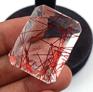 Red Rutilated Quartz Emerald Shape 100 Carat IGL Certified Loose Gemstone DS25 - Picture 1 of 6