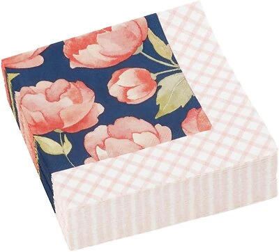 C. R. Gibson 40-Count 3-Ply Paper Cocktail Napkins, Navy Floral, New! - Image 1 of 2