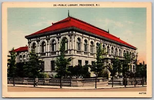 Vintage Providence Rhode Island RI öffentliche Bibliothek 1930er Ansicht Leinen Postkarte - Bild 1 von 2