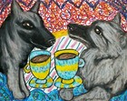 Norwegian Elkhound with Martini Dog Folk Art Print 4x6 Card Mini by Artist KSams
