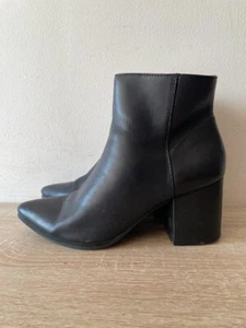 ALDO LADIES BLACK LEATHER ZIP UP BLOCK HEEL ANKLE BOOTS SHOE UK SIZ 5 EU 38 K4 - Picture 1 of 8