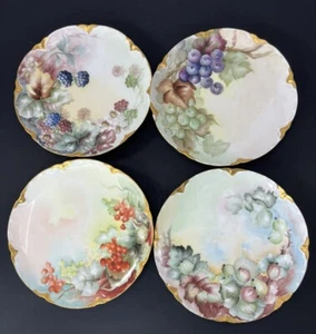 Vintage Haviland France Hand Painted Berries Leaves Gold 7.25" Plate Set Of 4 - Picture 1 of 9