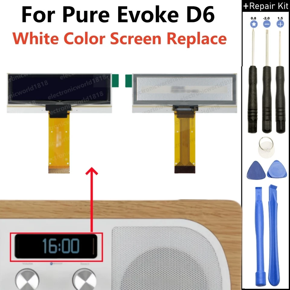 Display For Pure Evoke D6 DAB/FM Home Bluetooth Radio WHITE OLED Screen NEU - Bild 1 von 4