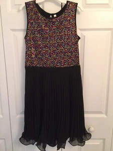 Party Dress Girls 14 16 Christmas Hanukkah Holiday Multi Color Sequins Black - Picture 1 of 7