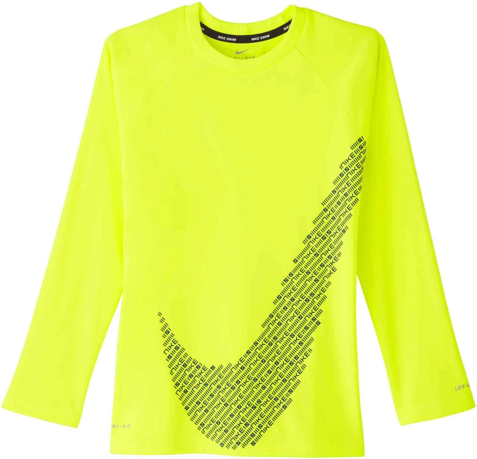 NIKE BOYS' MATRIX SWOOSH LONG SLEEVE HYDROGUARD RASHGUARD,Yellow, M - Image 1 of 1