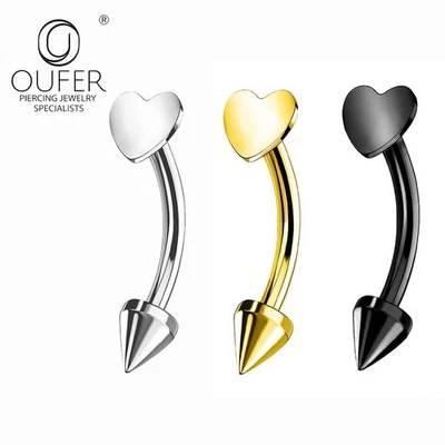 Perno para cejas corazón G23 titanio 16G hélice cartílago lóbulo Daith piercing joyería Foto 1 de 4