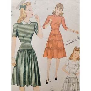 Simplicity 4127 40s Sewing Pattern Dirndl Dress Optional Shirred Skirt Sz 12 B30 - Picture 1 of 8