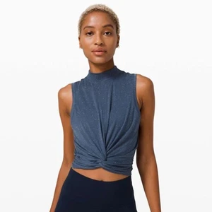 Lululemon - Time to Restore Mock Neck Tank - Iron Blue / White - Size 4 - Bild 1 von 12