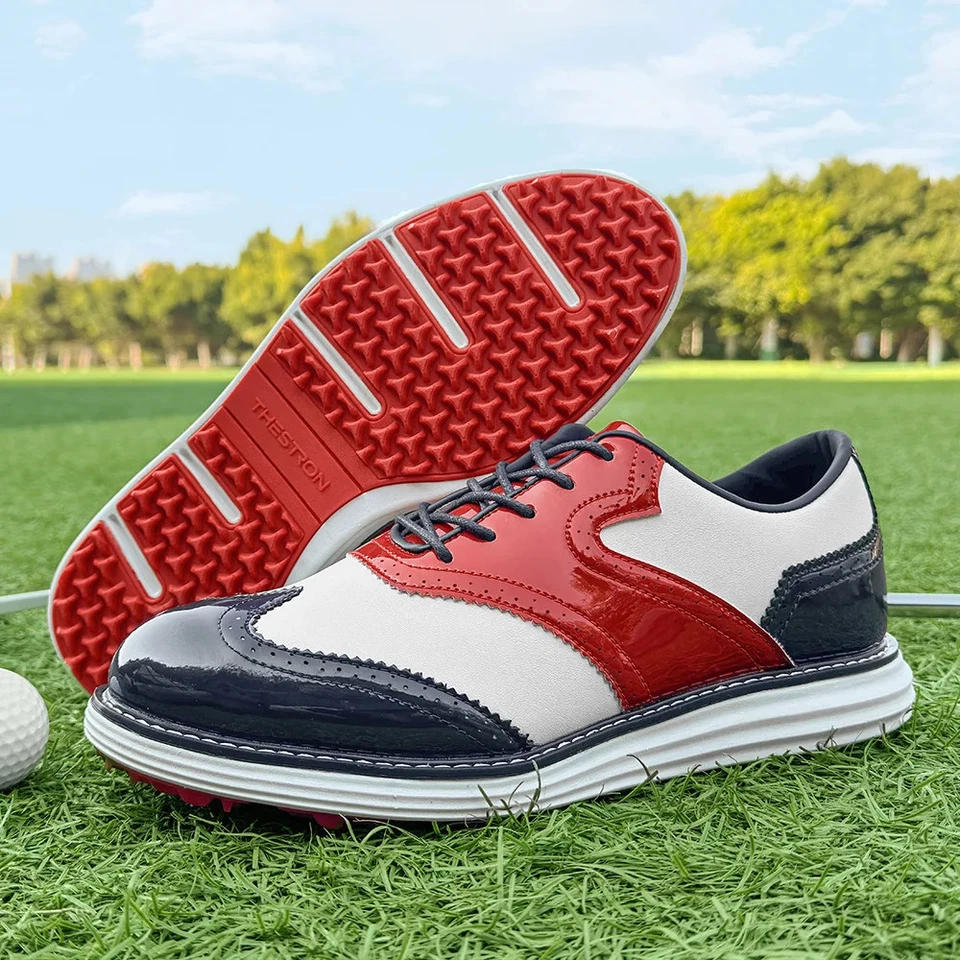 Zapatos deportivos deportivos de entrenamiento de golf antideslizantes rojos marca clásica para hombre al aire libre césped Foto 1 de 4