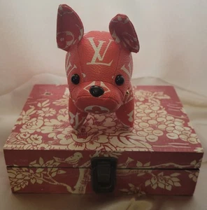 Frenchie Bulldog Faux Leather Bag Charm/ Keychain Red/Wht With Gold Tone HW NWOT - Picture 1 of 6