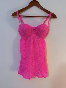 Victoria’s Secret Lace Underwire 34D Sexy Nightie Bra Top Lingerie Hot Pink - Picture 1 of 7