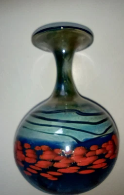 Mundgeblasene Vase , ca.  12,5 cm hoch,  melangierte Farben, Dieter Hackebeil - Bild 1 von 4