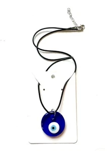 GLASS Round Evil Eye 🧿 GENUINE HANDMADE Turkish Greek Pendant String Necklace - Picture 1 of 12