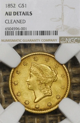 1852 G$1 NGC AU Details Type 1 Liberty Head Gold Dollar Cover