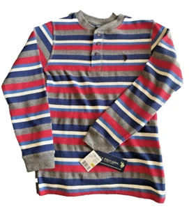 NWT Polo Ralph Lauren Boy's Striped Waffle Cotton Long-Sleeve Tee, Red 10/12 - Picture 1 of 6