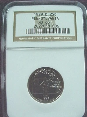 1999 P  PENNSYLVANIA  STATE QUARTER NGC  MS 65 - Image 1 of 3